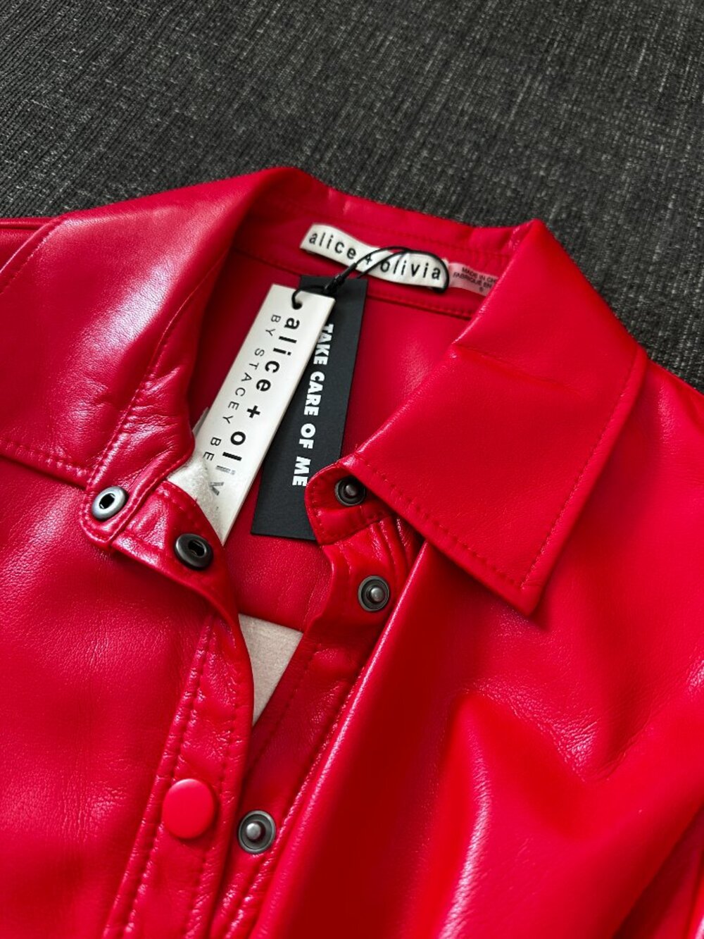 Alice + Olivia Short Sleeve Faux Leather Red Dress - Picture 3 of 10